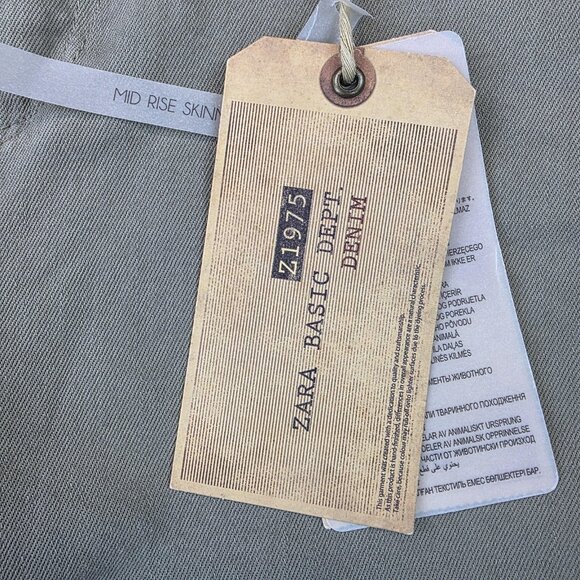 Zara Z1975 Basic Jeans Womens 4 Olive Green Mid Rise Skinny Fit Stretch Denim - Picture 2 of 14